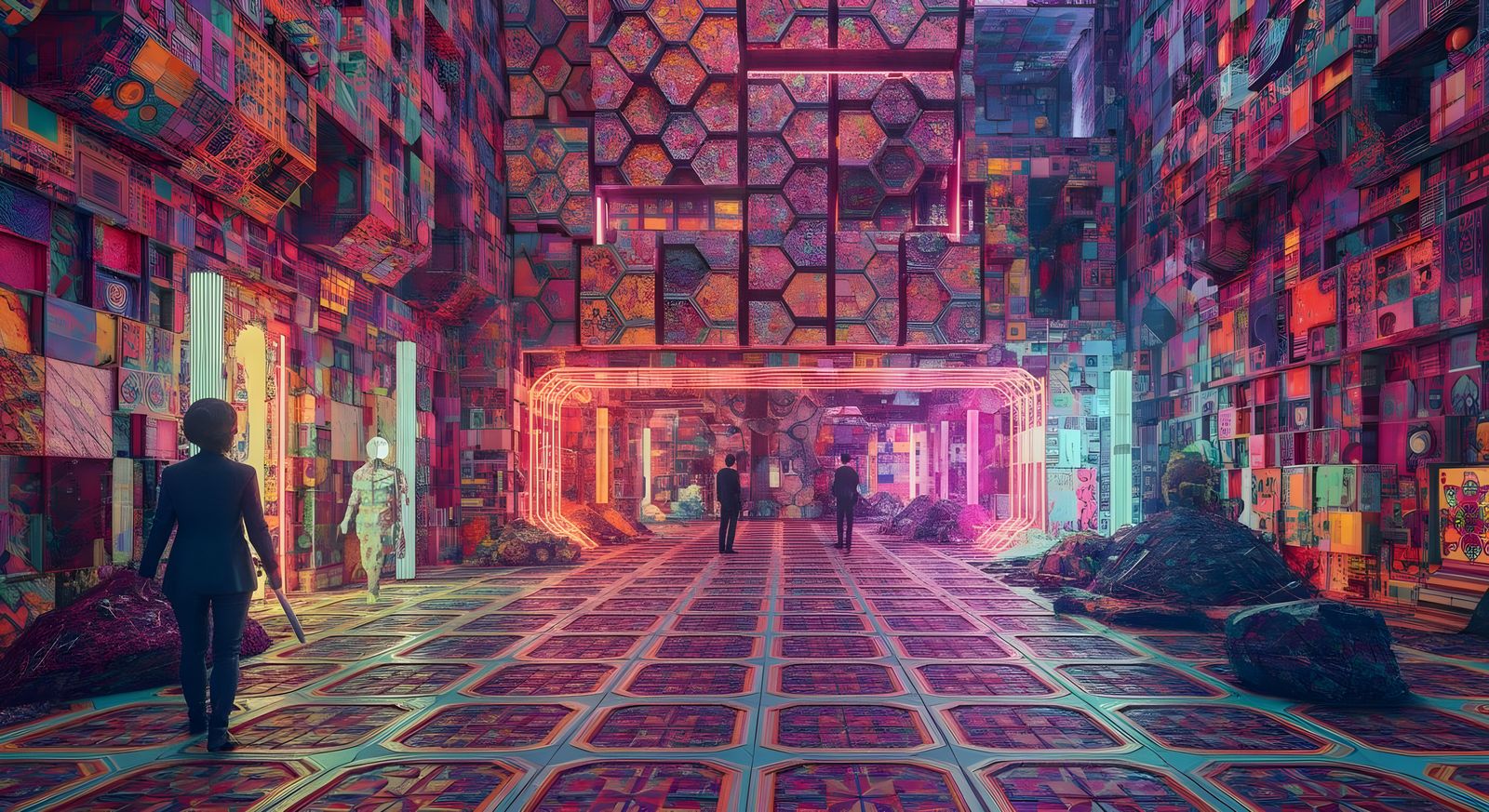 Funny Recursive Scene with Robot and Surprised Human