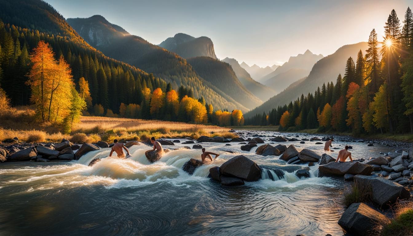 Naked Cowboys Bathe in River Rapids
