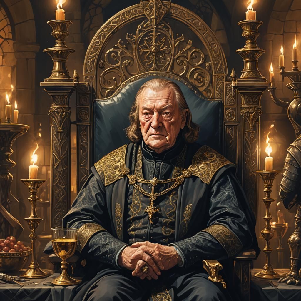 Medieval Portrait of a Lord Holding Iron Chair