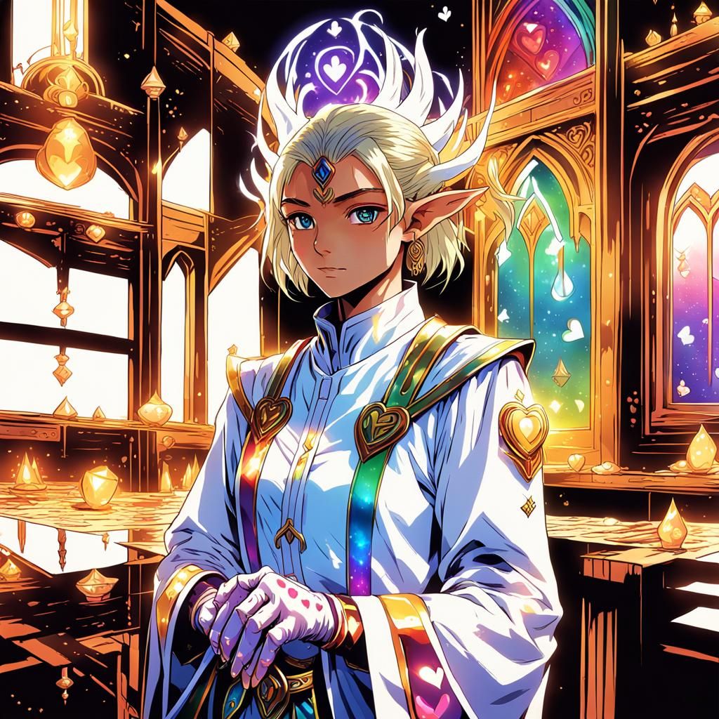 Anime High Elf Cleric Casting Rainbow Magic
