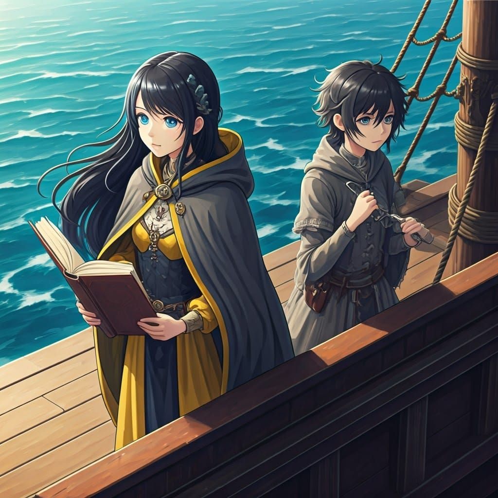 Medieval Shipboard Scene in Anime Style