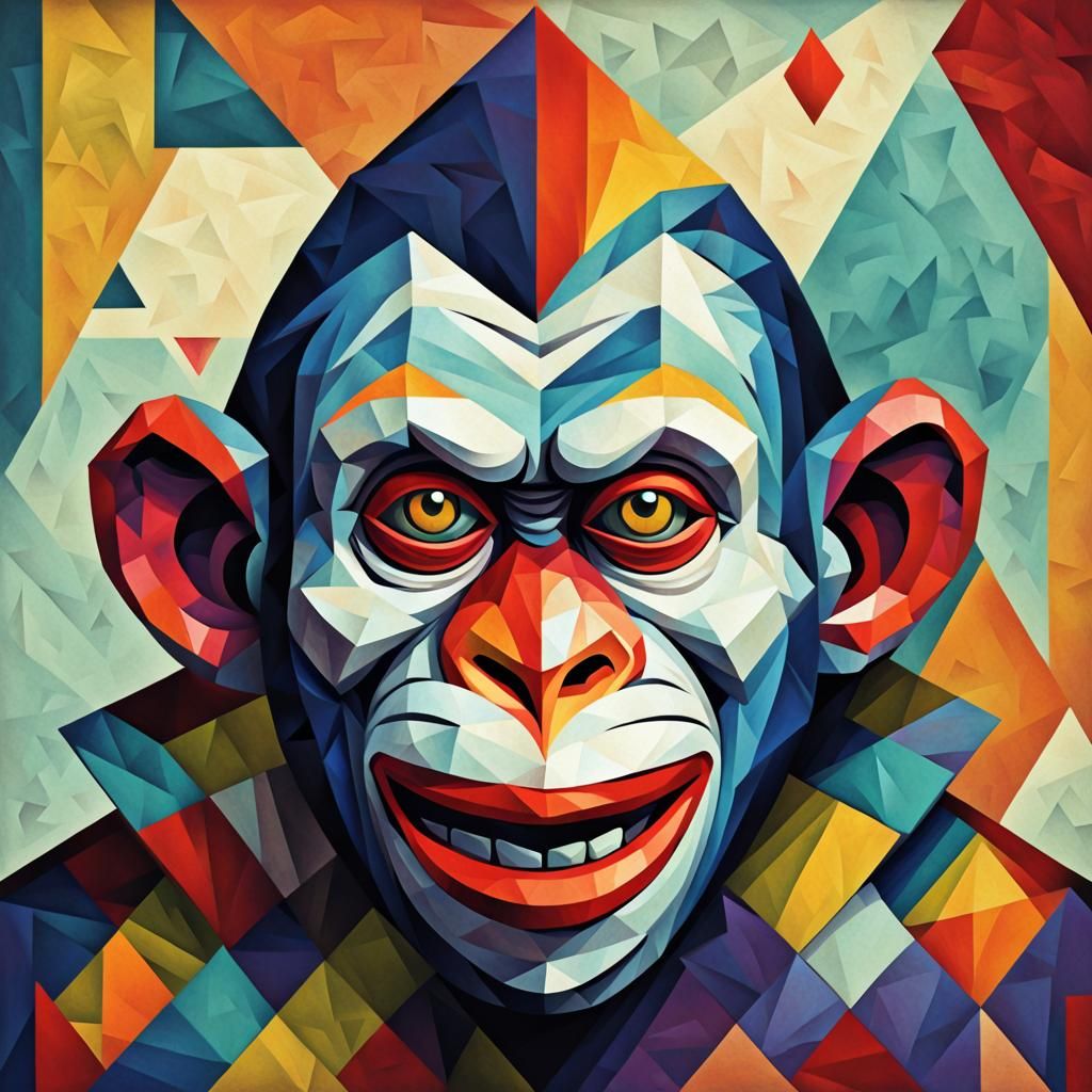 Zombie Monkey Clown in Cubist Style