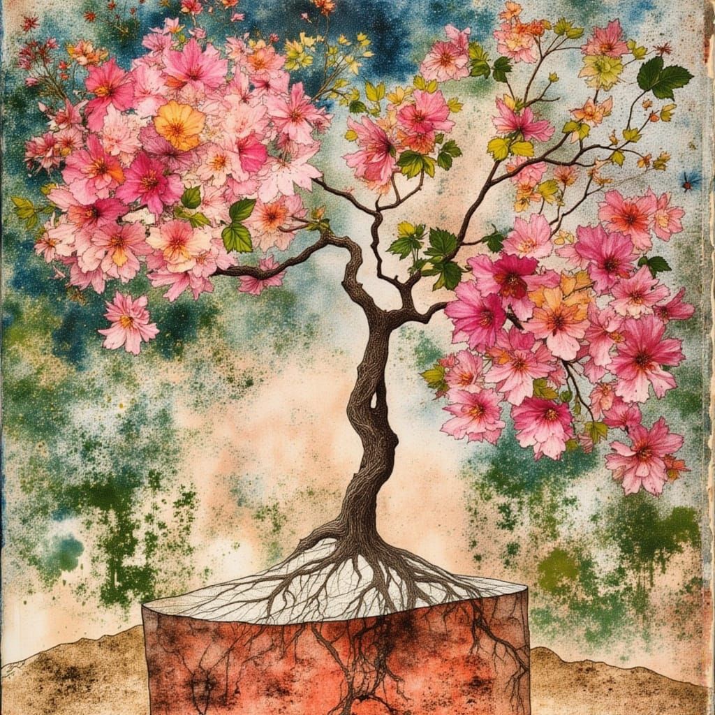 Beautiful Faces in a Chaotic Mist of Flowers