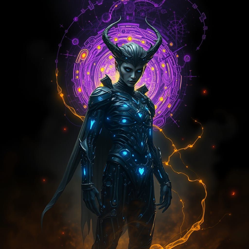 Dark Fantasy Vampire AI in Art Nouveau-Inspired Cyberpunk