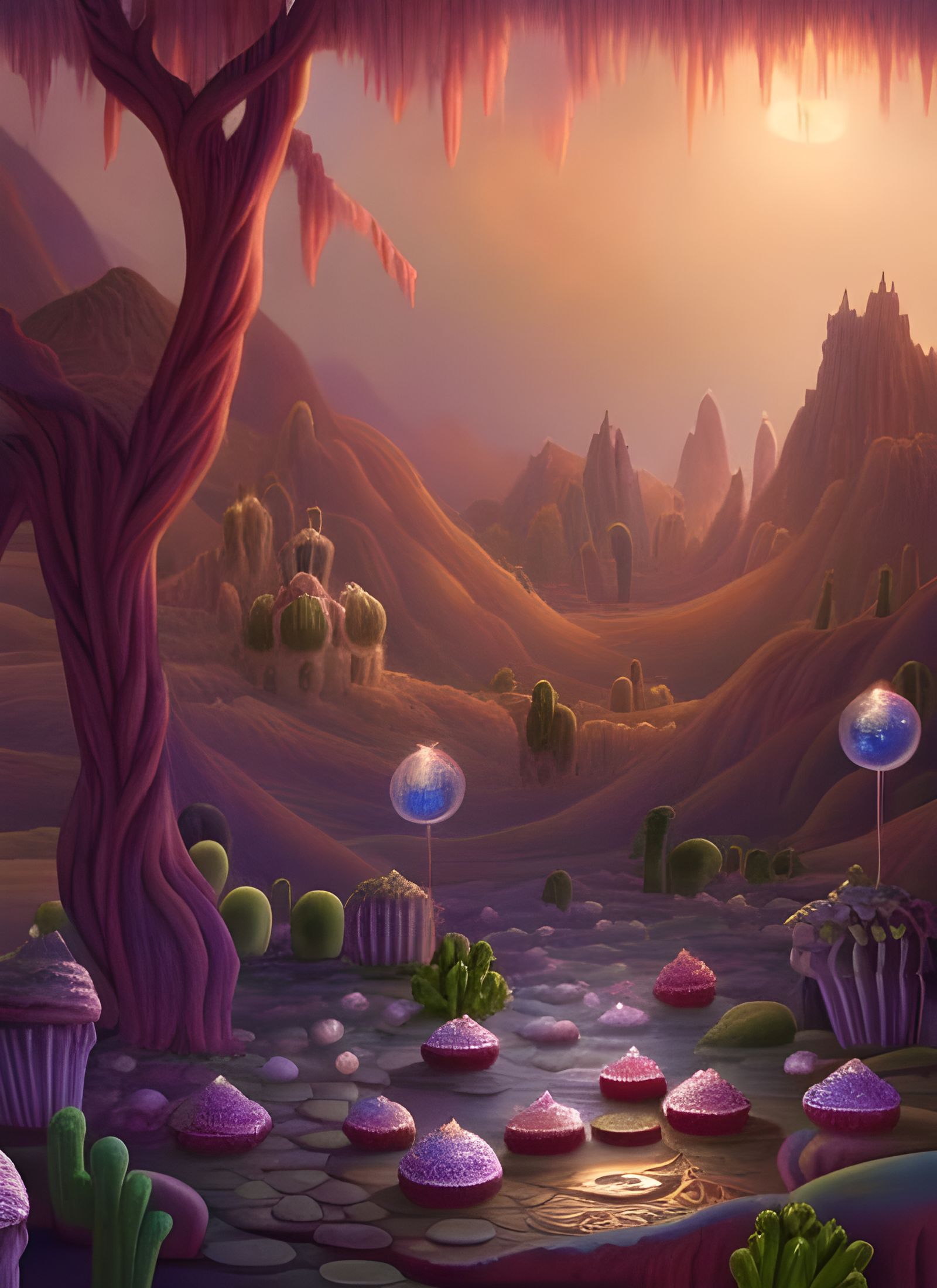 Magical Candyland Desert in Storybook Illustration Style