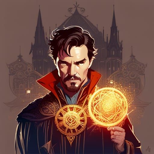 Doctor Strange with Golden Outlines Digital Art