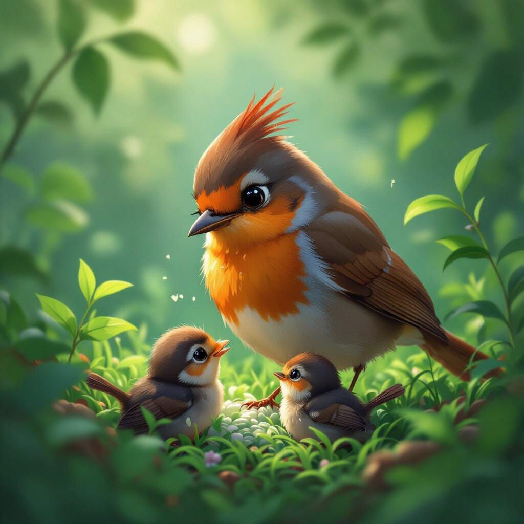 Proud Robin Feeding Young: Disney/Pixar Digital Art