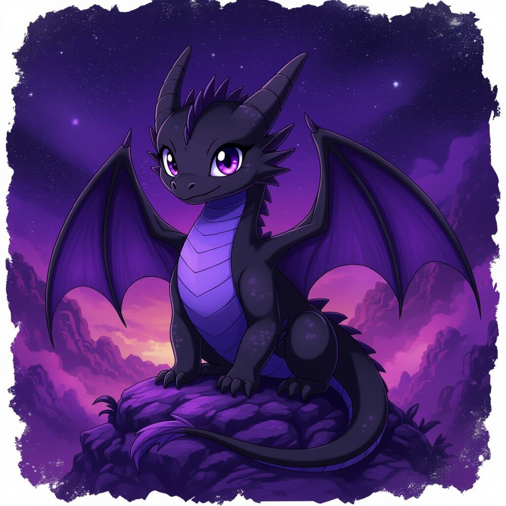 Anime Baby Dragon with Purple Wings