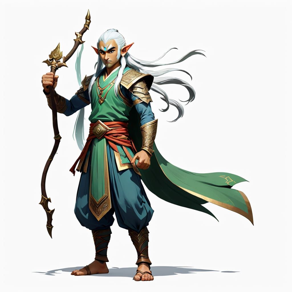 Elven Hindu Guru in Fighting Stance for Adventure Game