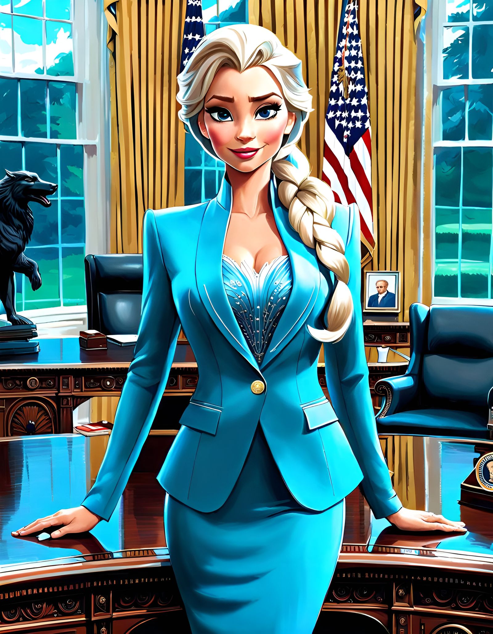 President Elsa in Oval Office: Hyperrealistic Art