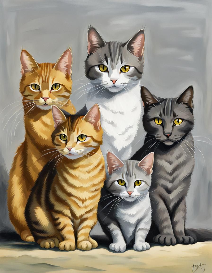 Six Cats: Tabbies, Gray, and Golden Hues