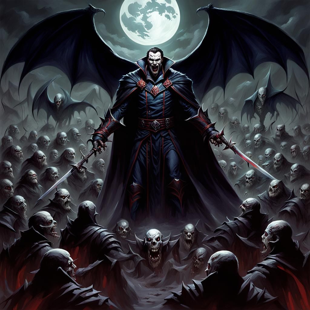 Sinister Vampire Overlord Leading Nightmarish Legions