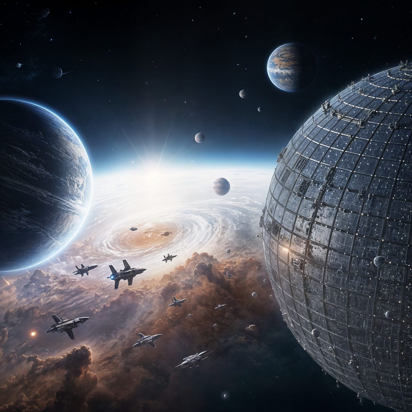 Dyson Spheres and Spaceship Fleet in Space