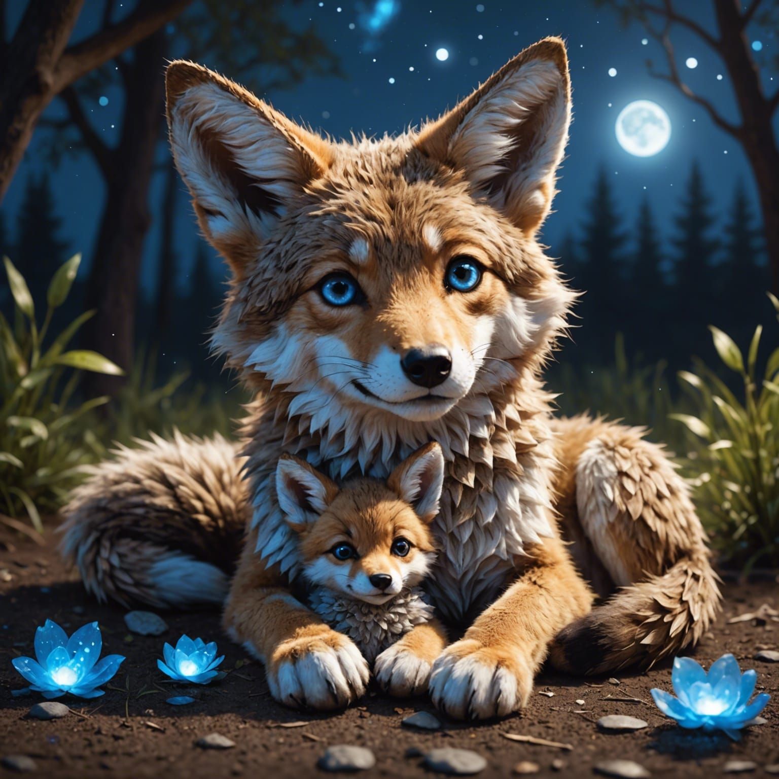 Baby coyote and her mom