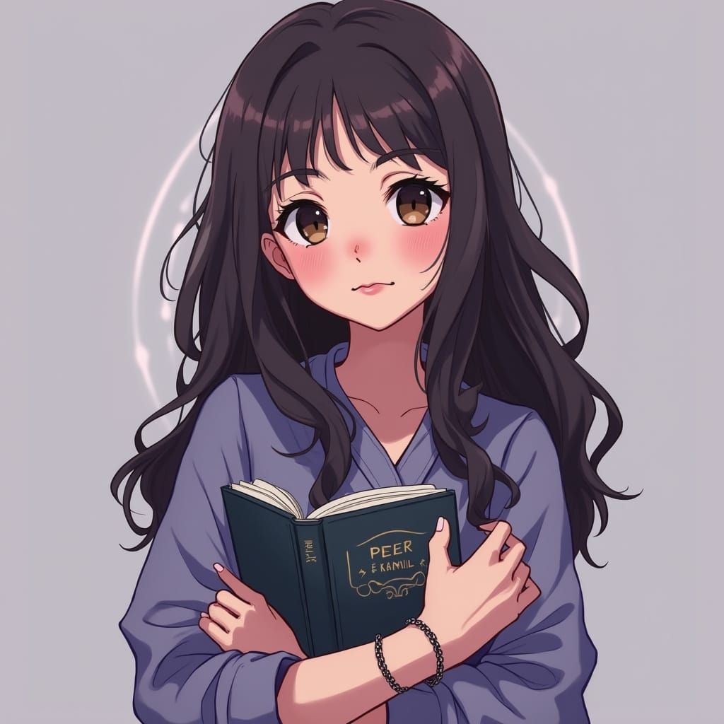 Anime Sketch of Young Woman with Book