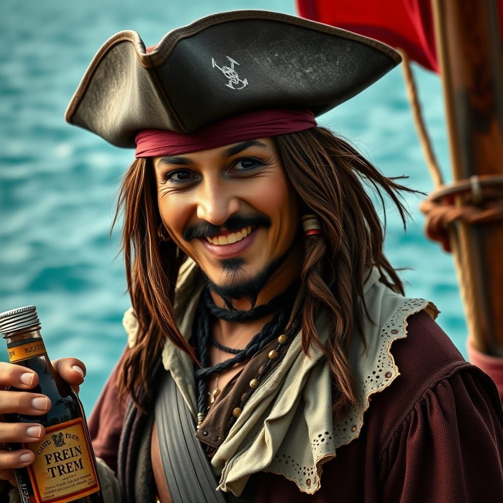 Captain Jack Sparrow Portrait with Rum, Cinematic Lighting