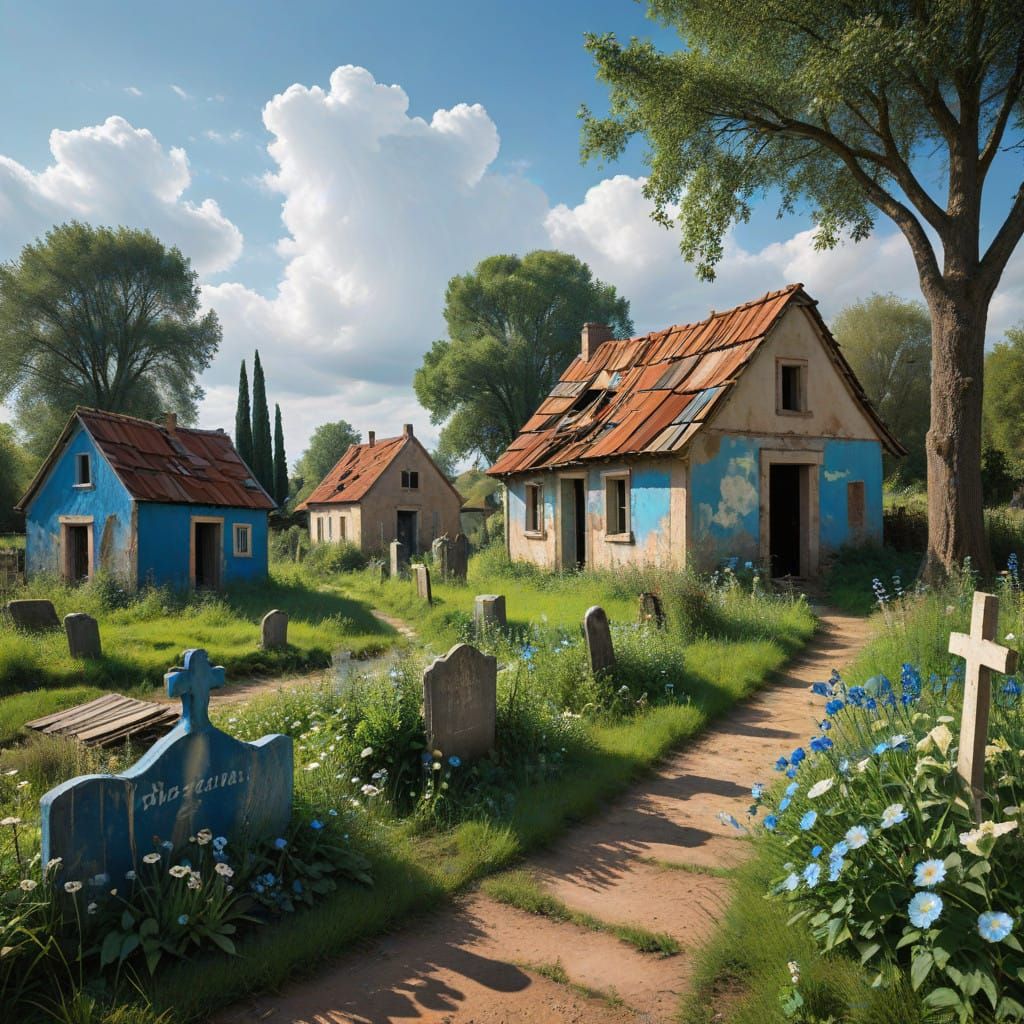 Abandoned Polish Village in Vibrant Cubist Style