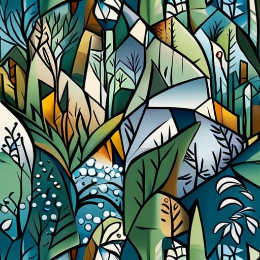 Olive Tree Branches in Cubist Fauvism Style