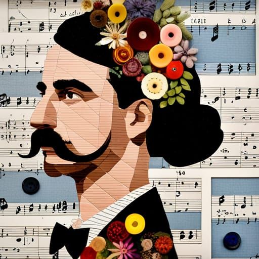 Floral Collage Portrait with Mustache