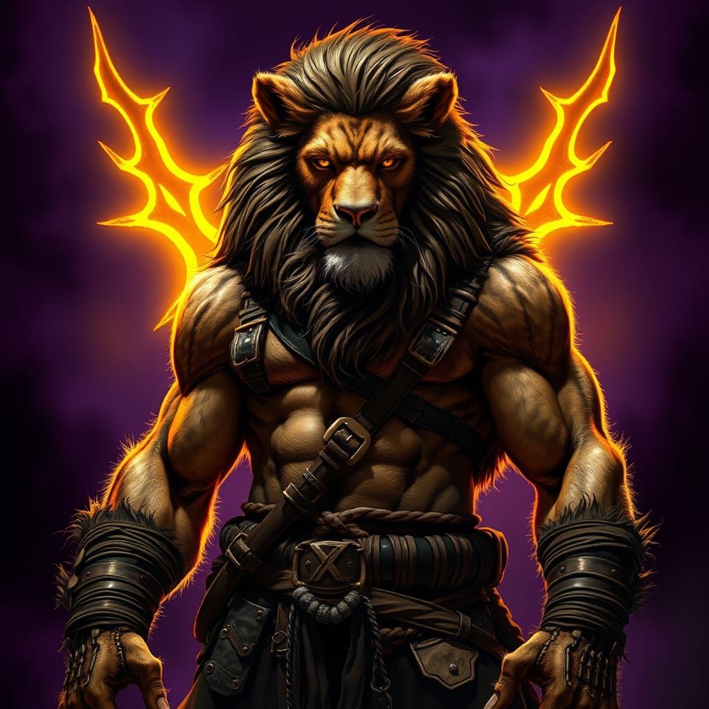 Heroic Lion Warrior in Dark Fantasy Style