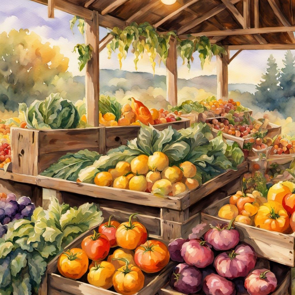 Rustic Farmstand Overflowing with Fresh Produce