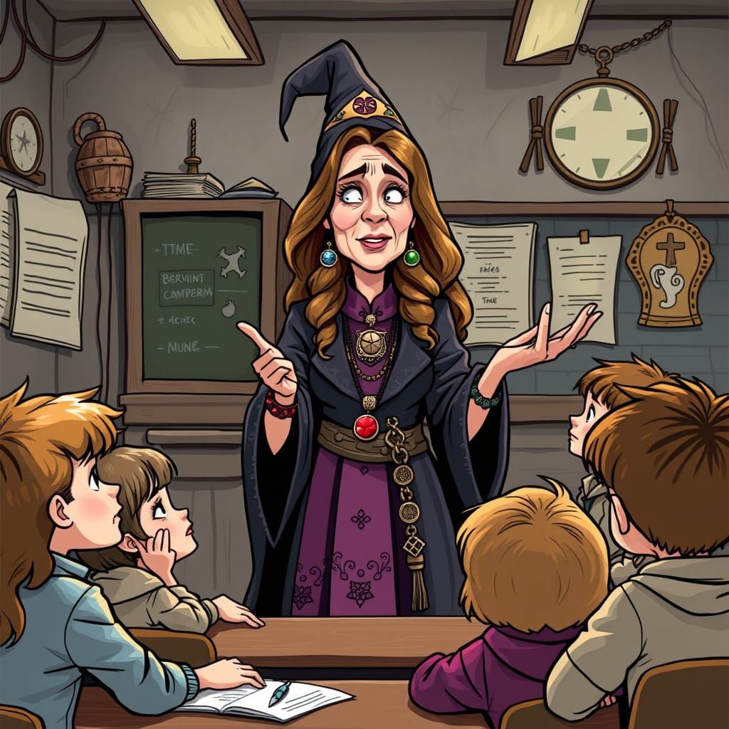 Wiccan Sorceress Teaching Disappointed Children