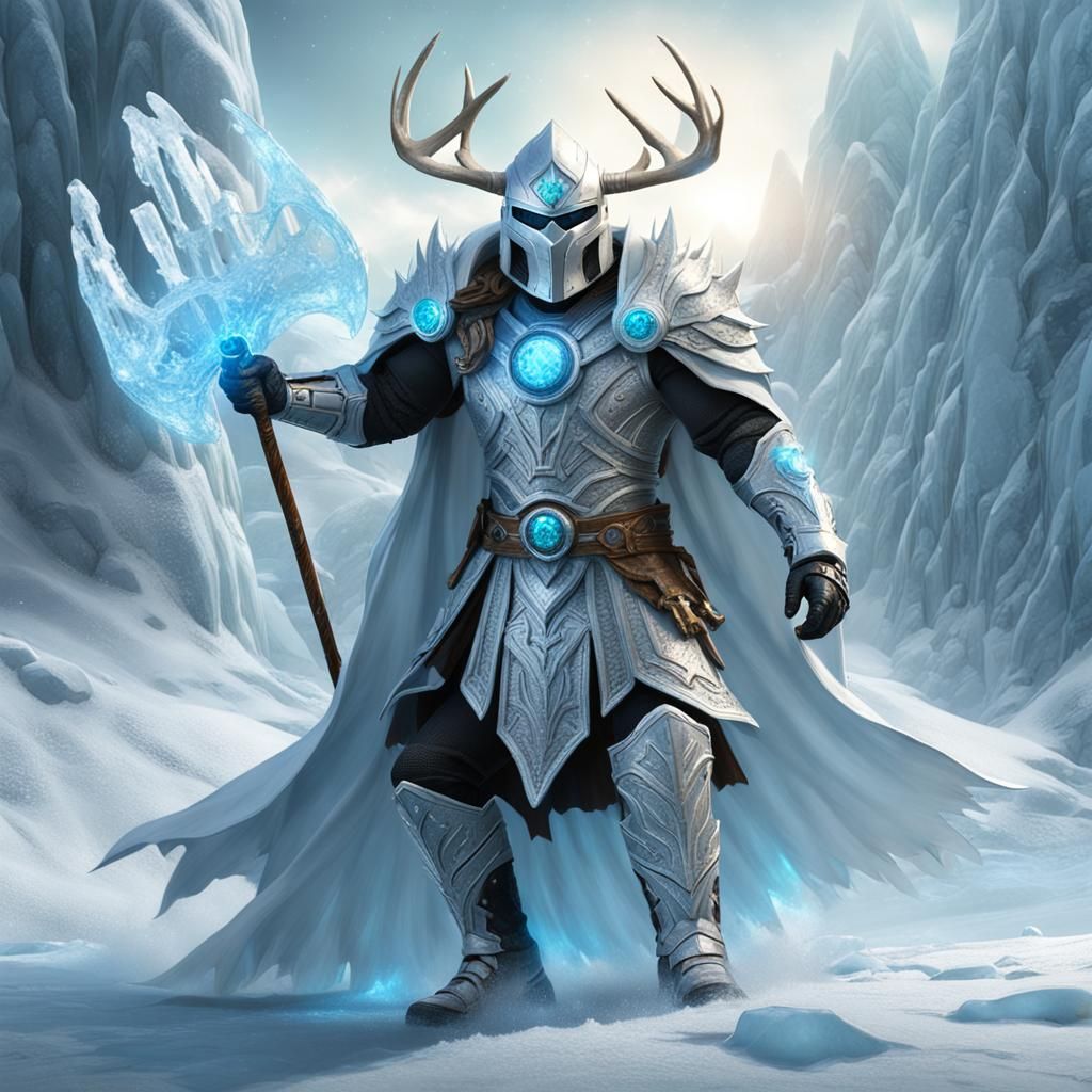 Ice Warrior Rides Ice Wave with Glowing Hands