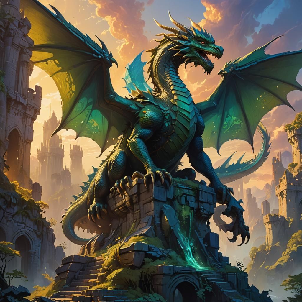 Mythical Dragon Concept Art in Golden Hour