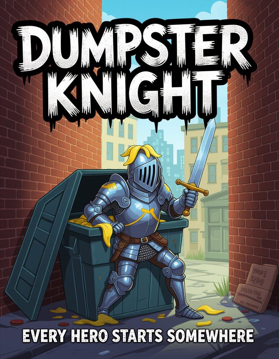 Dumpster Knight: Satirical Fantasy Video Game Cover