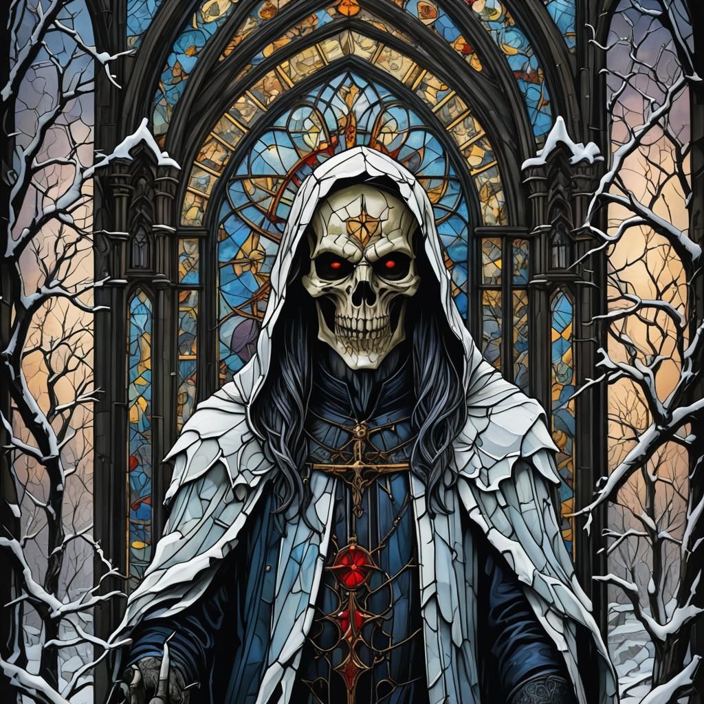 Sinister Winter Gothic Stained Glass Window