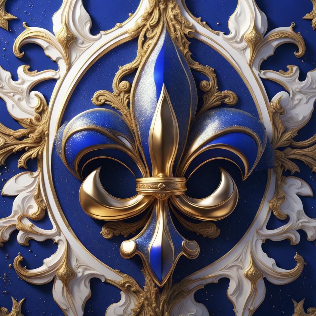 Royal Blue Fleur de Lys with Gold Glitter