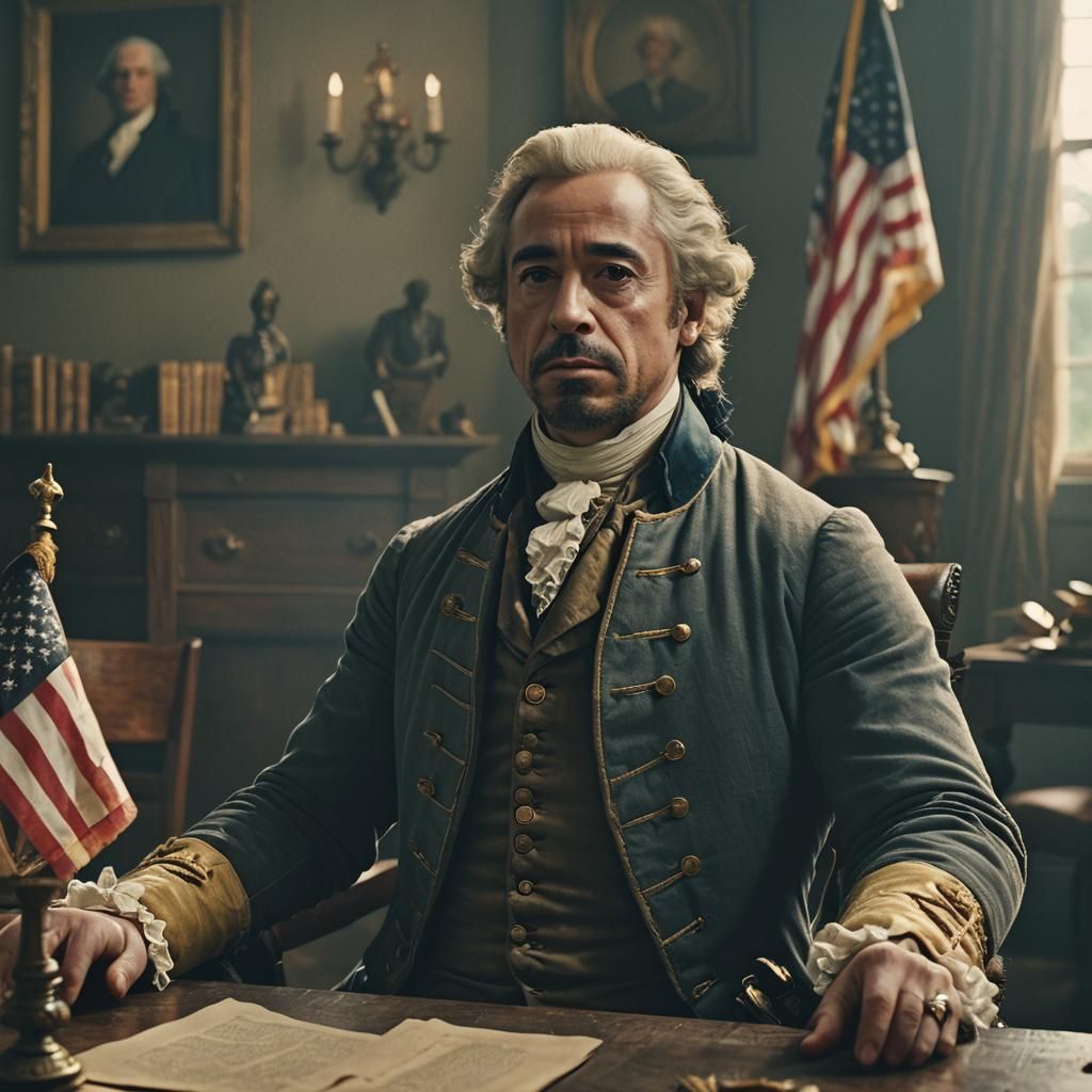Robert Downey Jr as George Washington: Cinematic Film Still