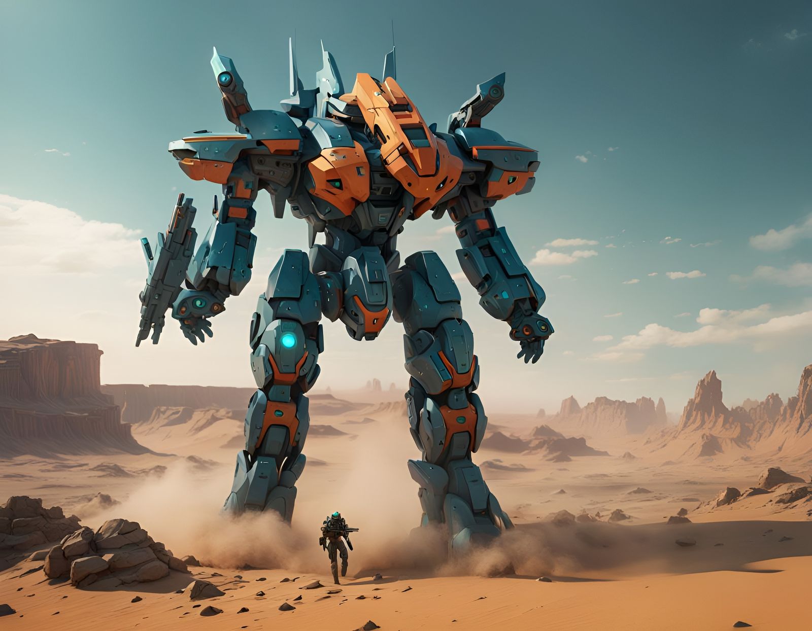 Mecha Walker in Desert Landscape, Matte Painting