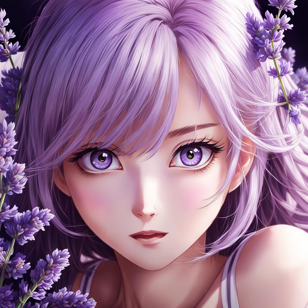 Anime Style Woman with Lavender Eyes
