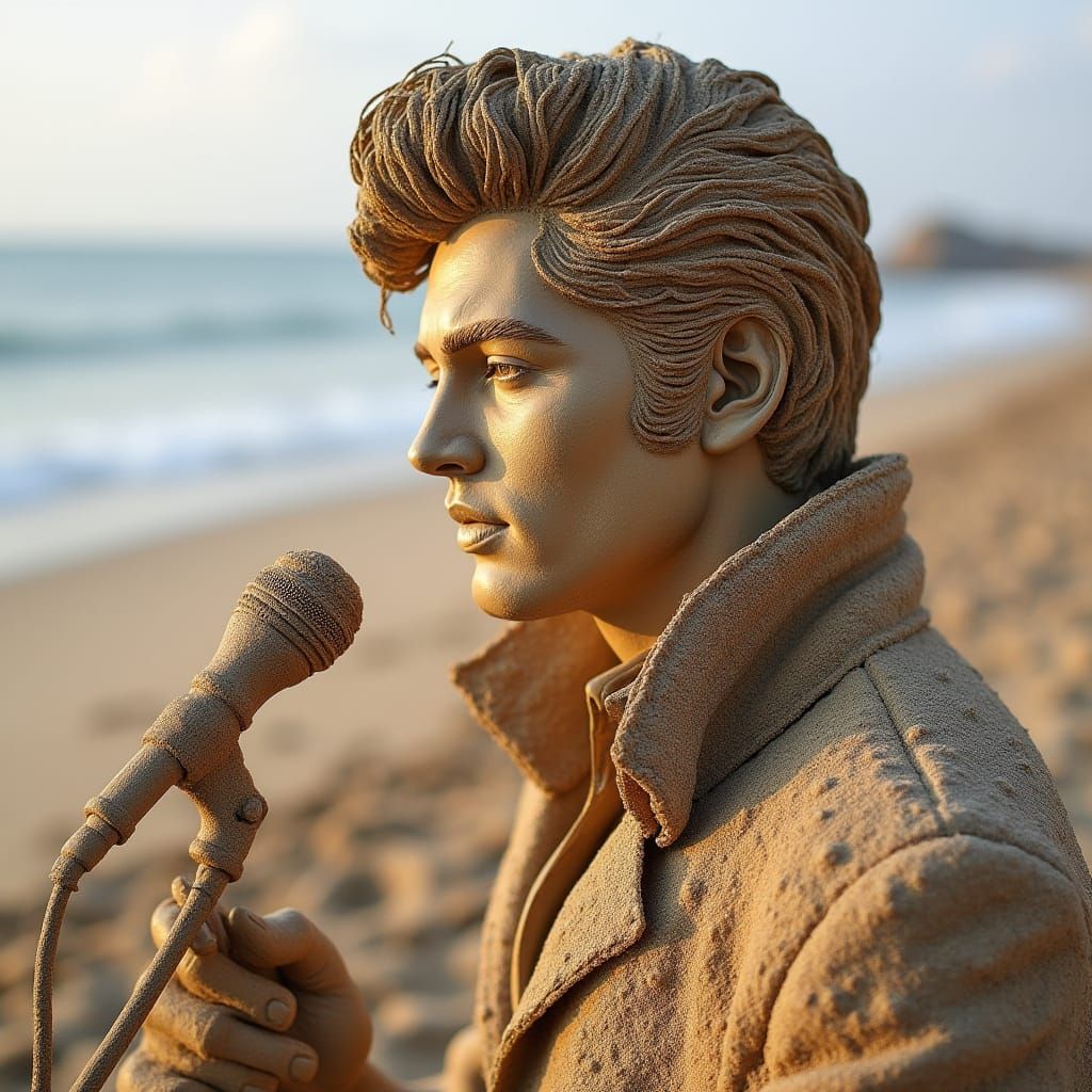 Elvis Presley Sand Sculpture Inspired by Land Art