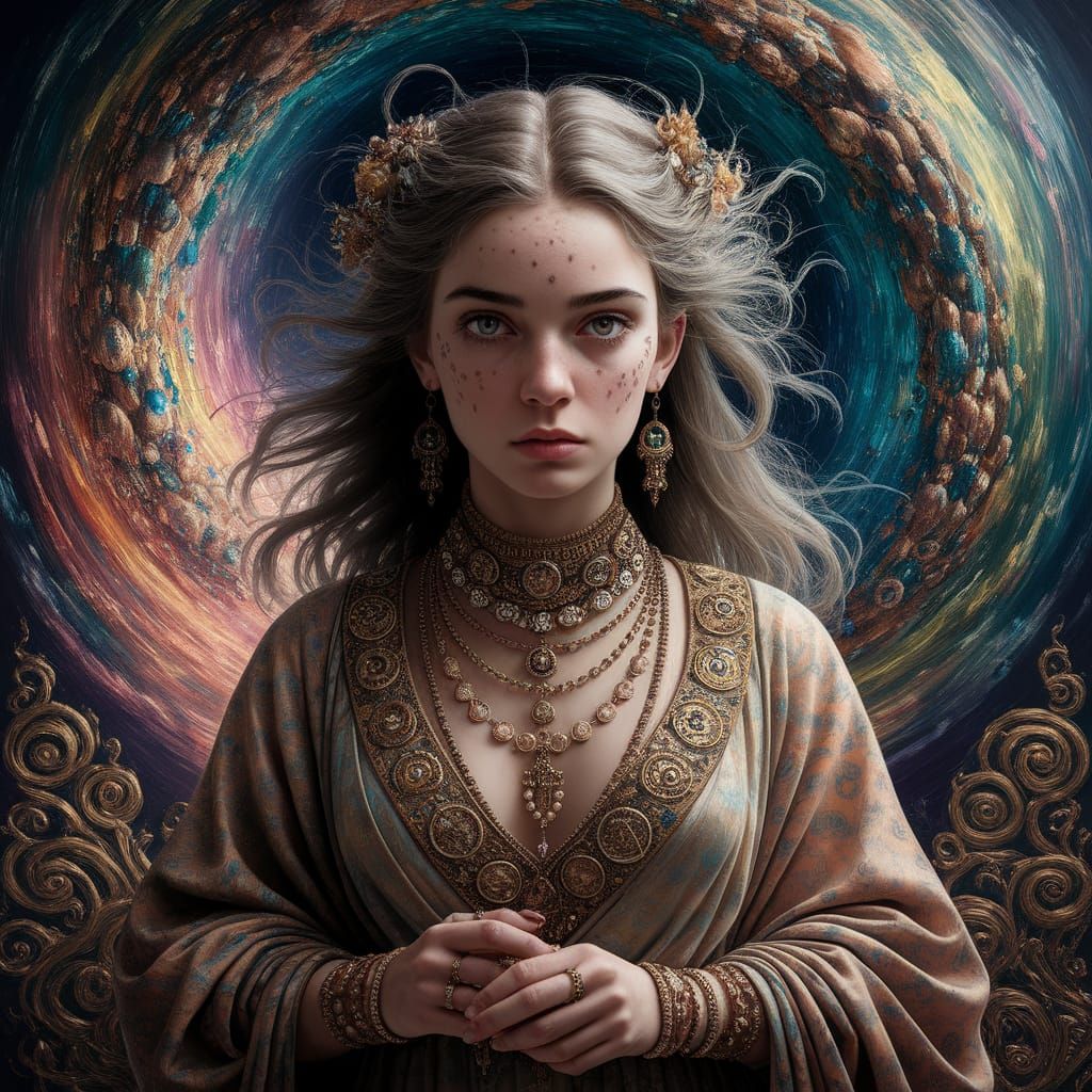 Portrait of Woman in Gustav Klimt Art Nouveau Style