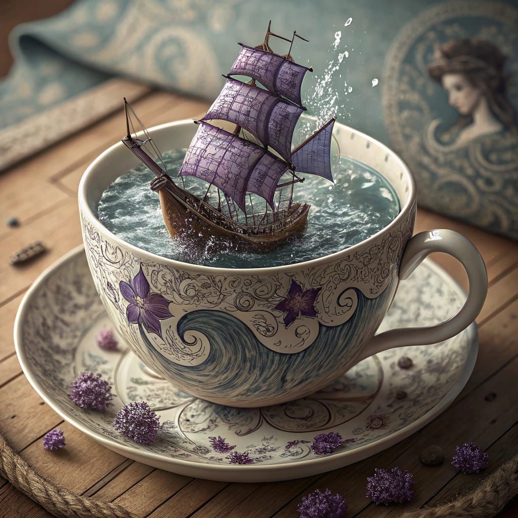 Gothic Whimsy: Antique Galleon in a Teacup