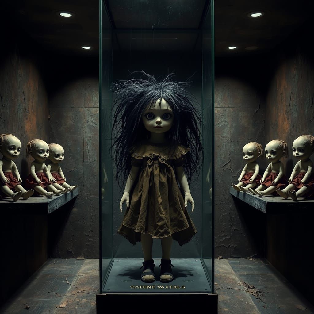 Gothic Dolls in a Haunting Glass Case