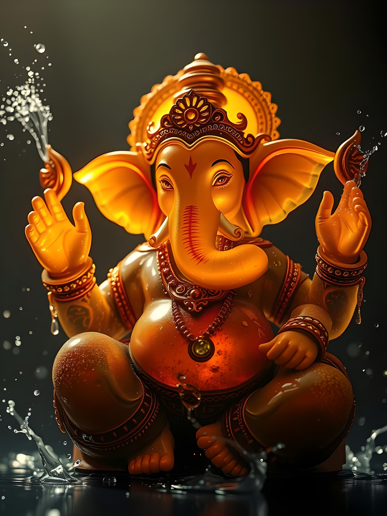 Adorable Ganesha in Gold Crystal Jade Stone