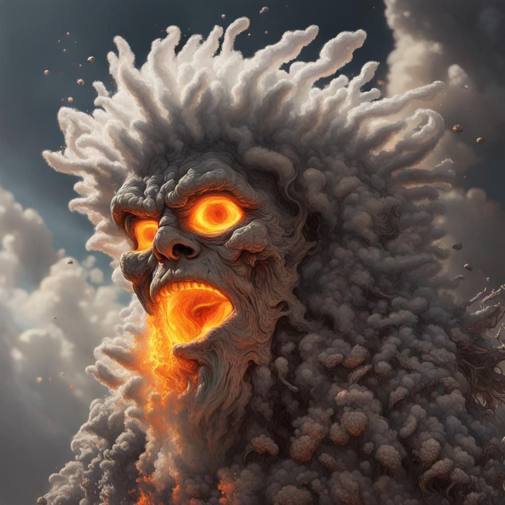 Cloud Fur Saint with Fire Halo, Hyperrealistic Art