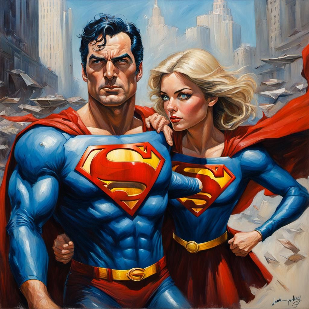 Supergirl and Superman: Oil Painting Portrait
