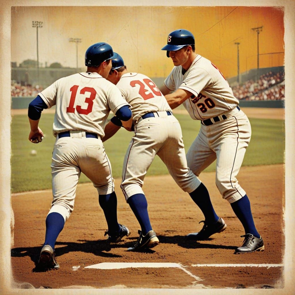 Vintage Baseball Poster: Golden Accents & Vibrant Colors