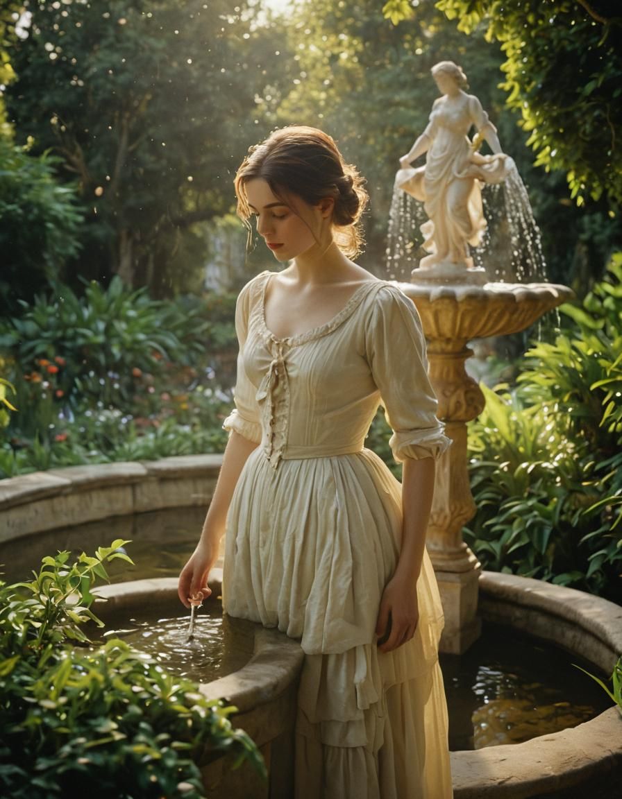 Impressionist Garden Scene with Baroque Fountain