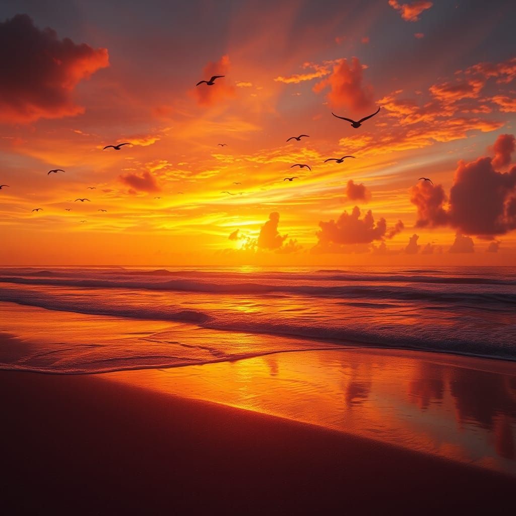 Golden Sunset on Serene Beach at Dusk