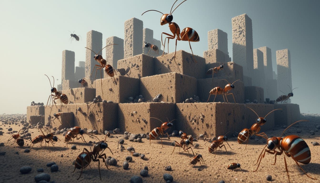 Surreal 3D Image of Amazonian Ants Exploiting Others