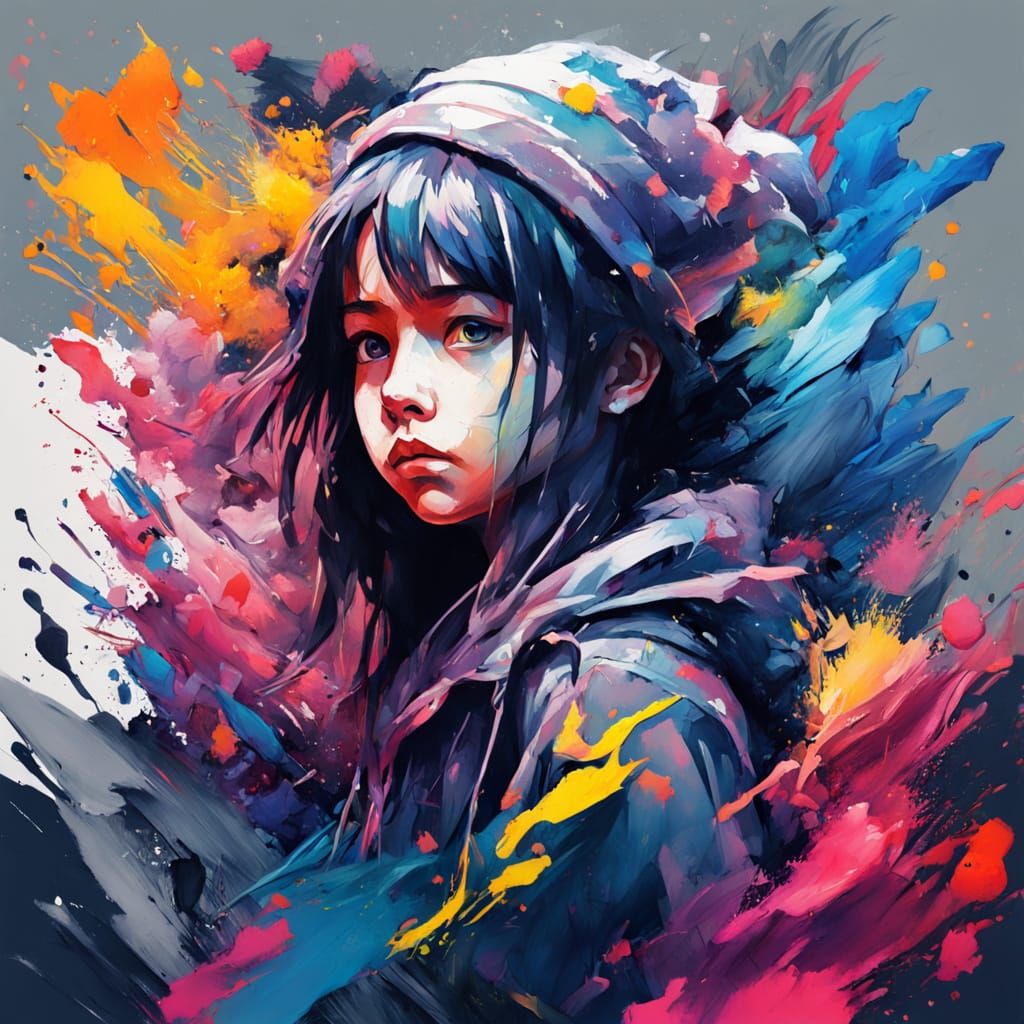 Anime Girl with Lilies in Detailed Charcoal Drawing