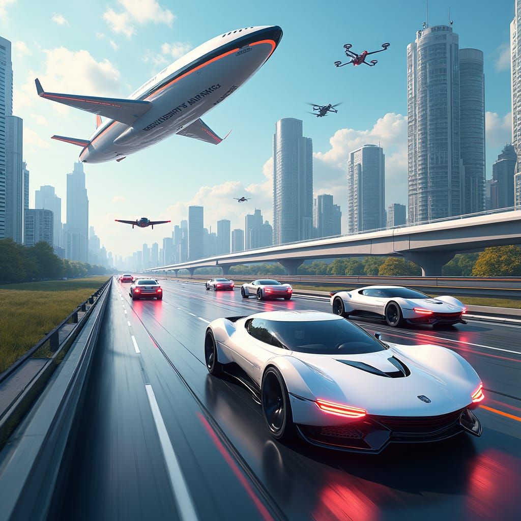 Futuristic Transportation in a Vibrant Cityscape