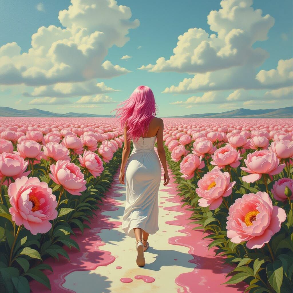 Woman Walks Into Melting Peony World