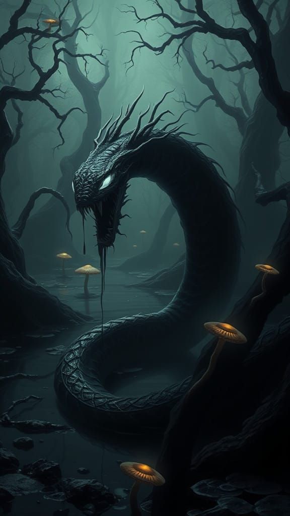 Serpentine Creature Born from Liquid Shadows