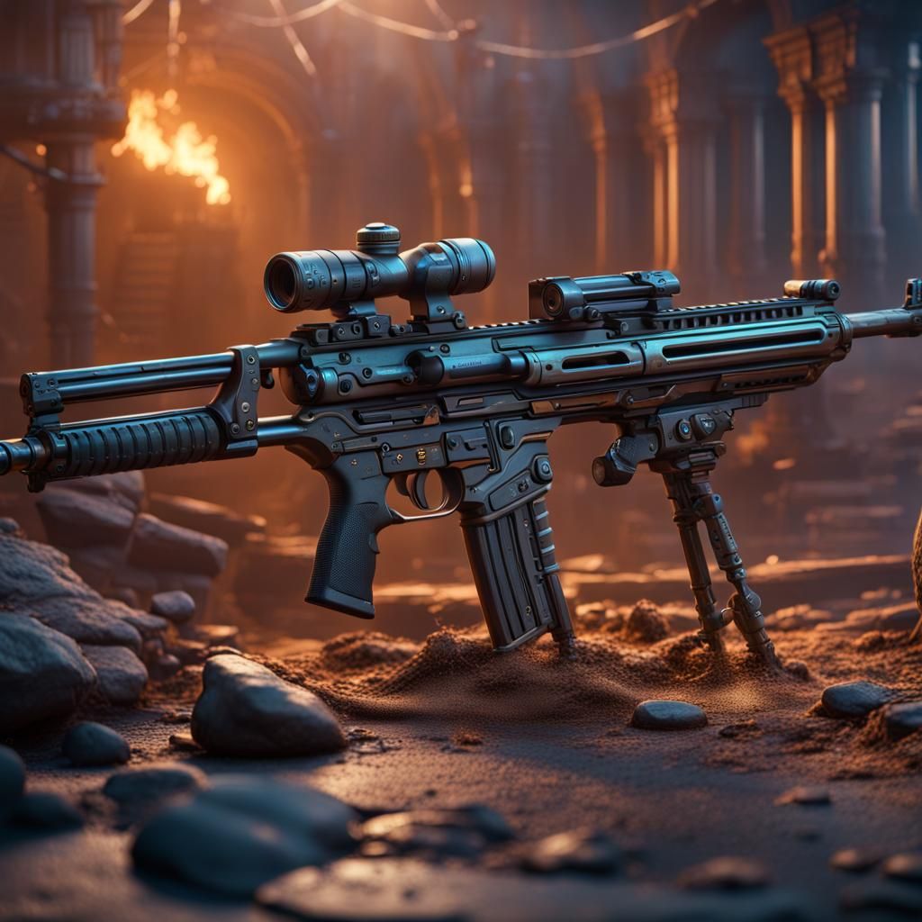 Detailed Machine Gun Matte Painting